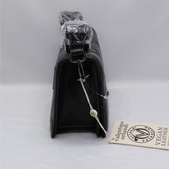 Valentino Orlandi Women Crossbody Bag Black Quilted Vegan Leather Handbag Purse - Picture 7 of 15